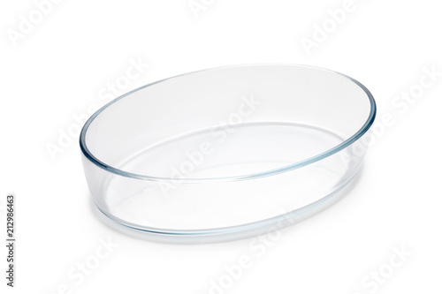 Empty glass plate isolated on white background