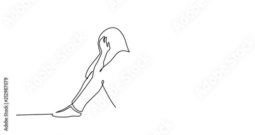 Animation of continuous line drawing of woman sitting on floor in despair