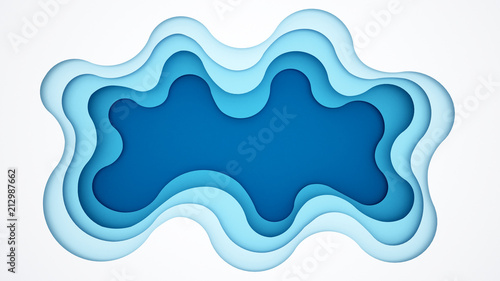Blue wave for artwork background - Wavy blue papercut style - Artwork blue wave and empty space for add message - 3D Illustration