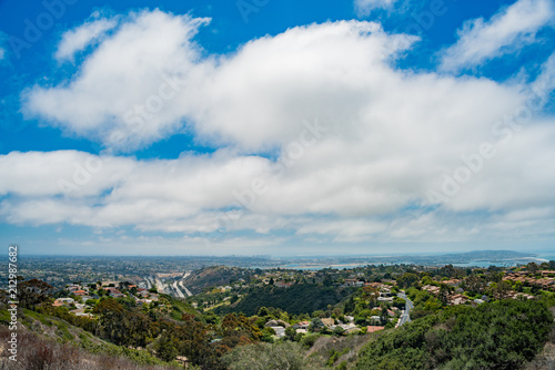 Aerial view of the beautiful landscape and cityscape around La Jolla area