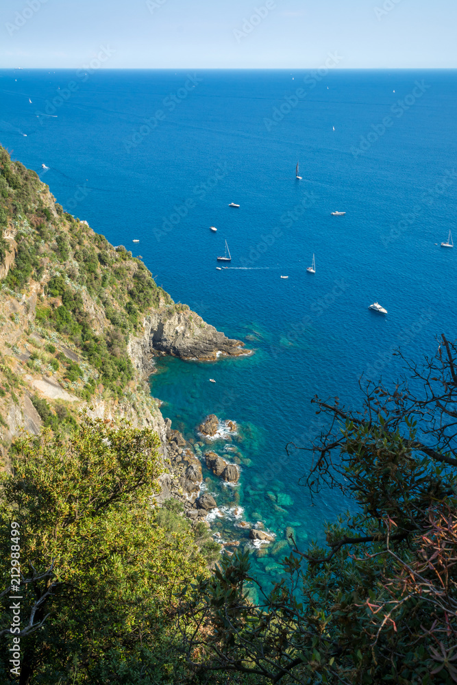 Horizontal View of the Cliff in the Sea in front of the Natioinal Park of the Cinque Terre, Italy