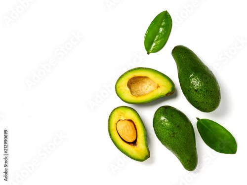 Top view of avocado on white background. copy space
