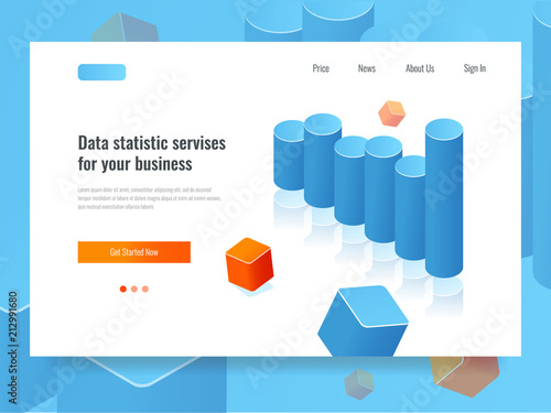 Bar chart banner, statistic and planning concept, business analytics isometric vector