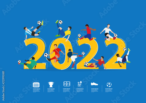 Soccer players in action on 2022 new year, Vector illustration layout template design