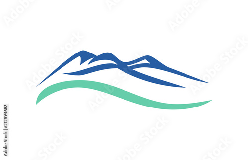 Blue Mountain and River Wave Nature Logo
