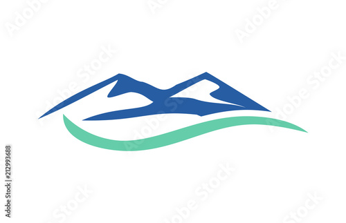 Blue Mountain and River Wave Nature Logo