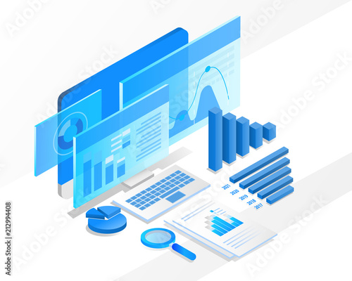 isometric business analysis. vector illustration
