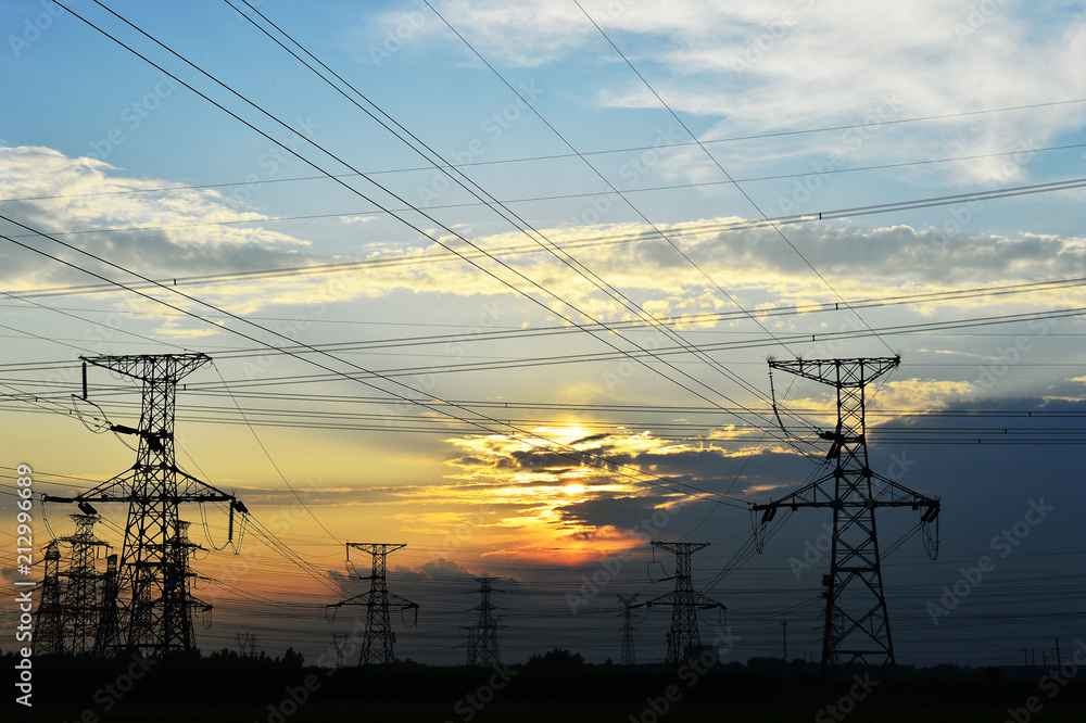 The power supply facilities of contour in the evening