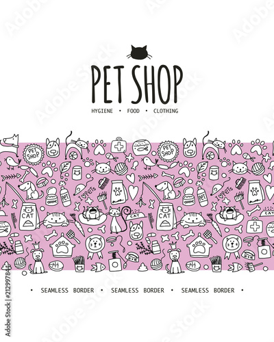 Pet shop background, seamless pattern for your design