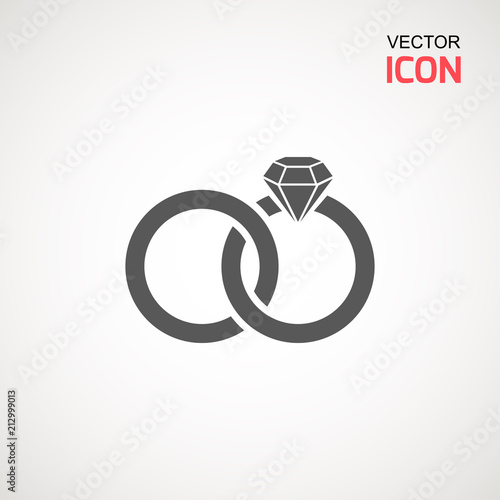 Wedding rings icon on white background. Vector diamond Ring - wedding or engagement illustration, symbol