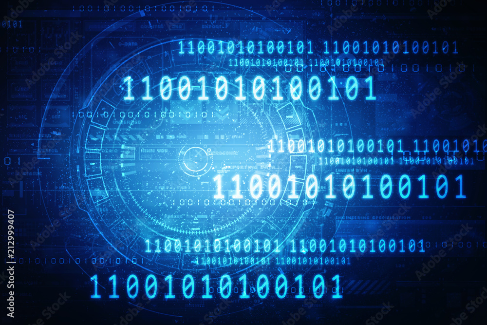 Obraz premium 2d illustration abstract digital binary data on computer screen 