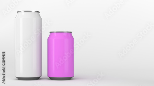 Big white and small purple soda cans mockup