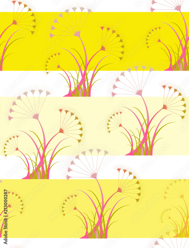 wallpaper seamless tile with stylized umbels in yellow pink shades