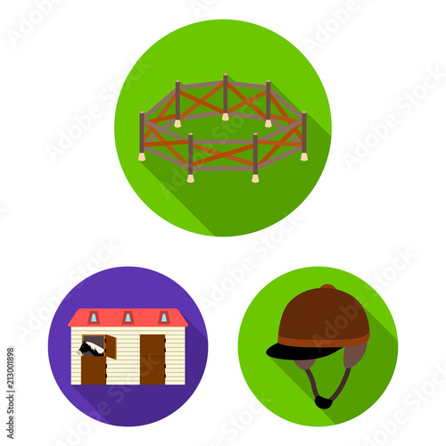 Hippodrome and horse flat icons in set collection for design. Horse Racing and Equipment vector symbol stock web illustration.
