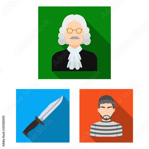 Prison and the criminalflat icons in set collection for design.Prison and Attributes vector symbol stock web illustration.