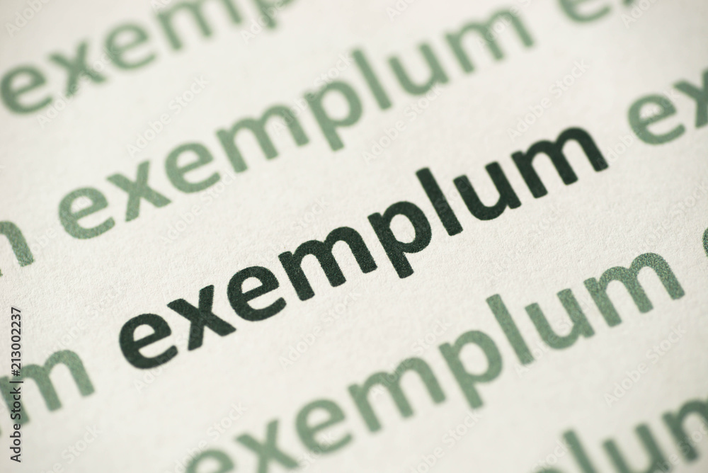 word exemplum printed on paper macro word exemplum printed on paper macro