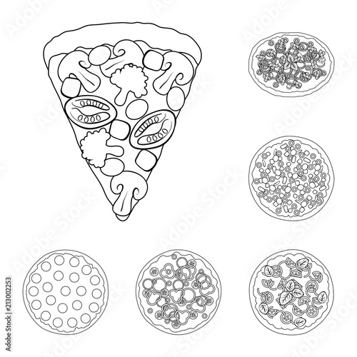 Different pizza outline icons in set collection for design.Pizza food vector symbol stock web illustration.