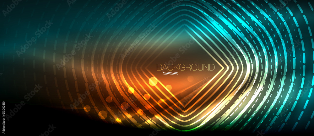 Neon glowing wave, magic energy and light motion background. Wallpaper template, hi-tech future concept Neon glowing wave, magic energy and light motion background. Wallpaper template, hi-tech future concept