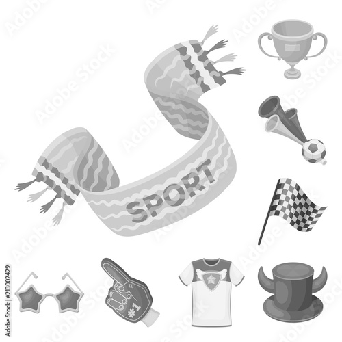 Fan and Attributes monochrome icons in set collection for design. Sports Fan vector symbol stock web illustration.