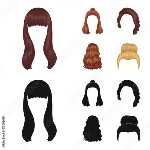 Long, red and other types of hairstyles. Back hairstyle set collection icons in cartoon,black style vector symbol stock illustration web.