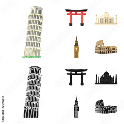 Sights of different countries cartoon,black icons in set collection for design. Famous building vector symbol stock web illustration.