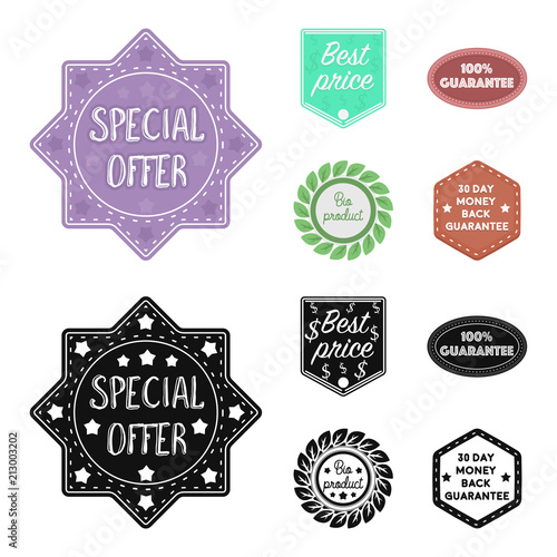 Special offer, best prise, guarantee, bio product.Label,set collection icons in cartoon,black style vector symbol stock illustration web.