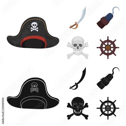 Pirate, bandit, cap, hook .Pirates set collection icons in cartoon,black style vector symbol stock illustration web.