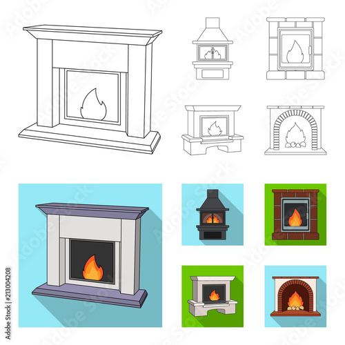 Fire, warmth and comfort. Fireplace set collection icons in outline,flat style vector symbol stock illustration web.