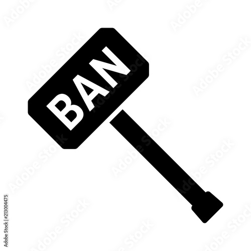 Ban hammer or banhammer to block users flat vector icon for apps and websites