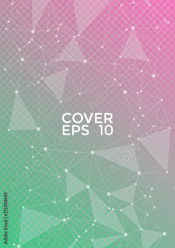 Global network connection geometric grid. Network nodes information technology concept. Vector cover page layout. 