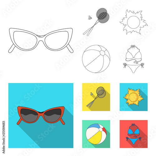 A game of badminton, a ball and the sun.Summer vacation set collection icons in outline,flat style vector symbol stock illustration web.