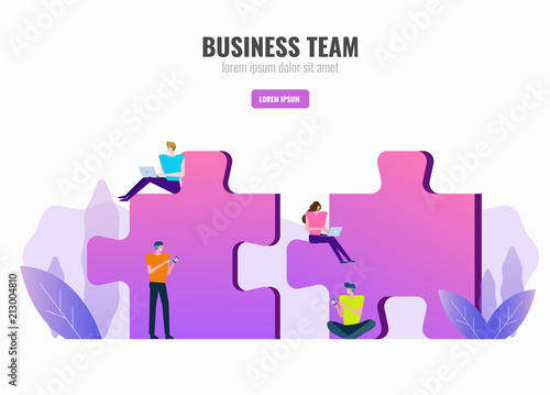 Business people working on puzzle. Business teamwork and partnership concept. flat design vector illustration