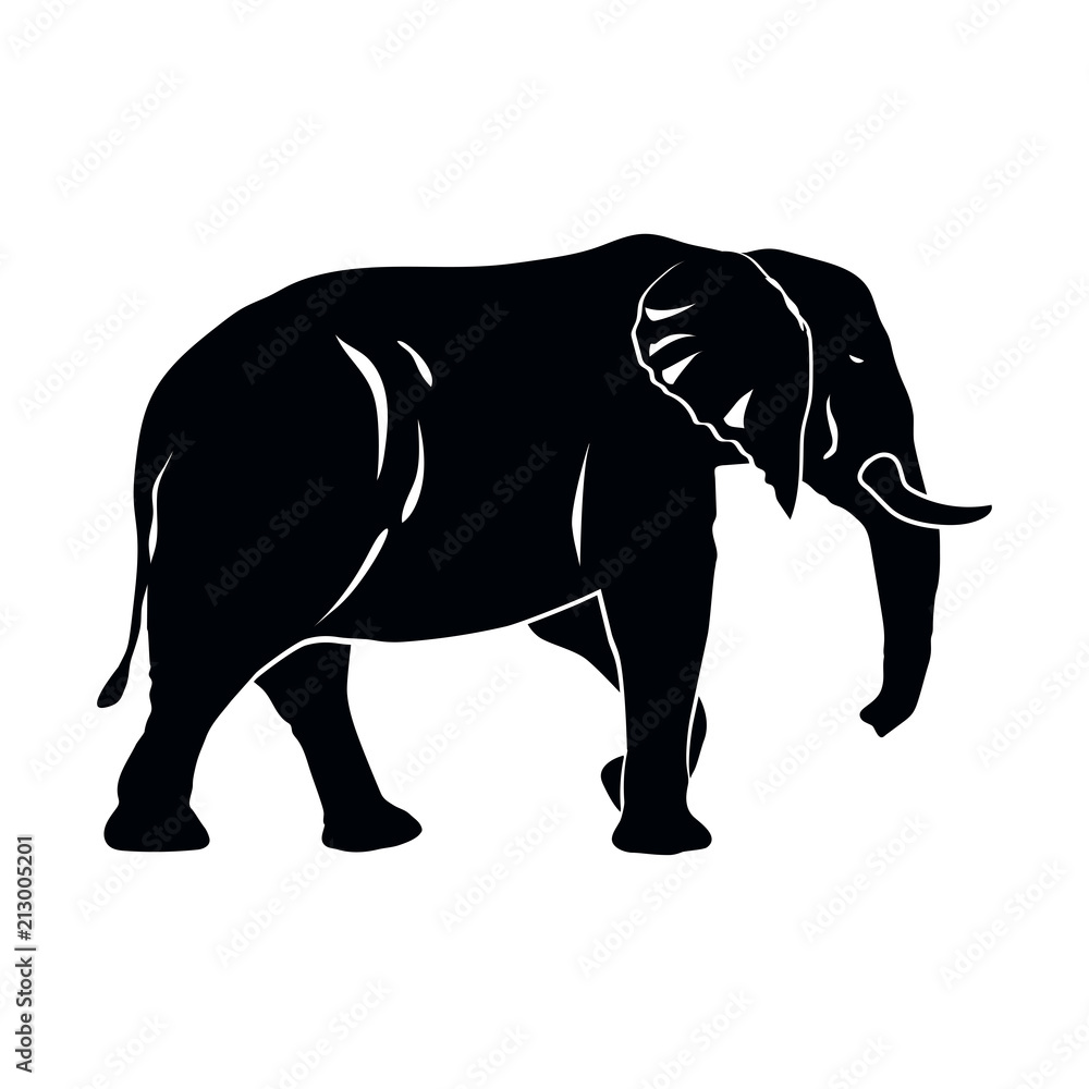 Obraz premium Big elephant silhouette black. Vector illustration