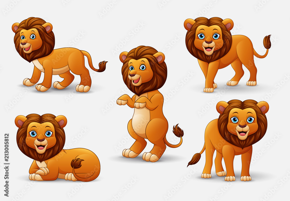 Fototapeta premium Zestaw kolekcja kreskówka lew