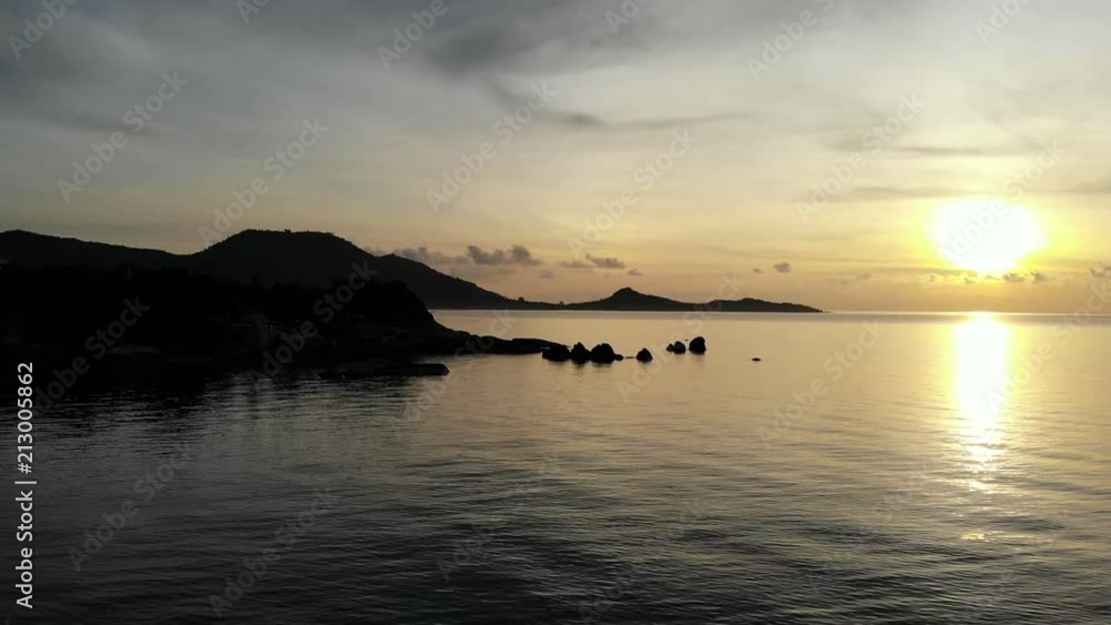 Aerial view tropical beach and sea landscape at sunset time Aerial view tropical beach and sea landscape at sunset time