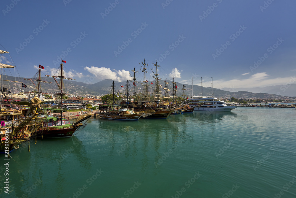 Retro tourist ships in the port of Alanya, Turkey