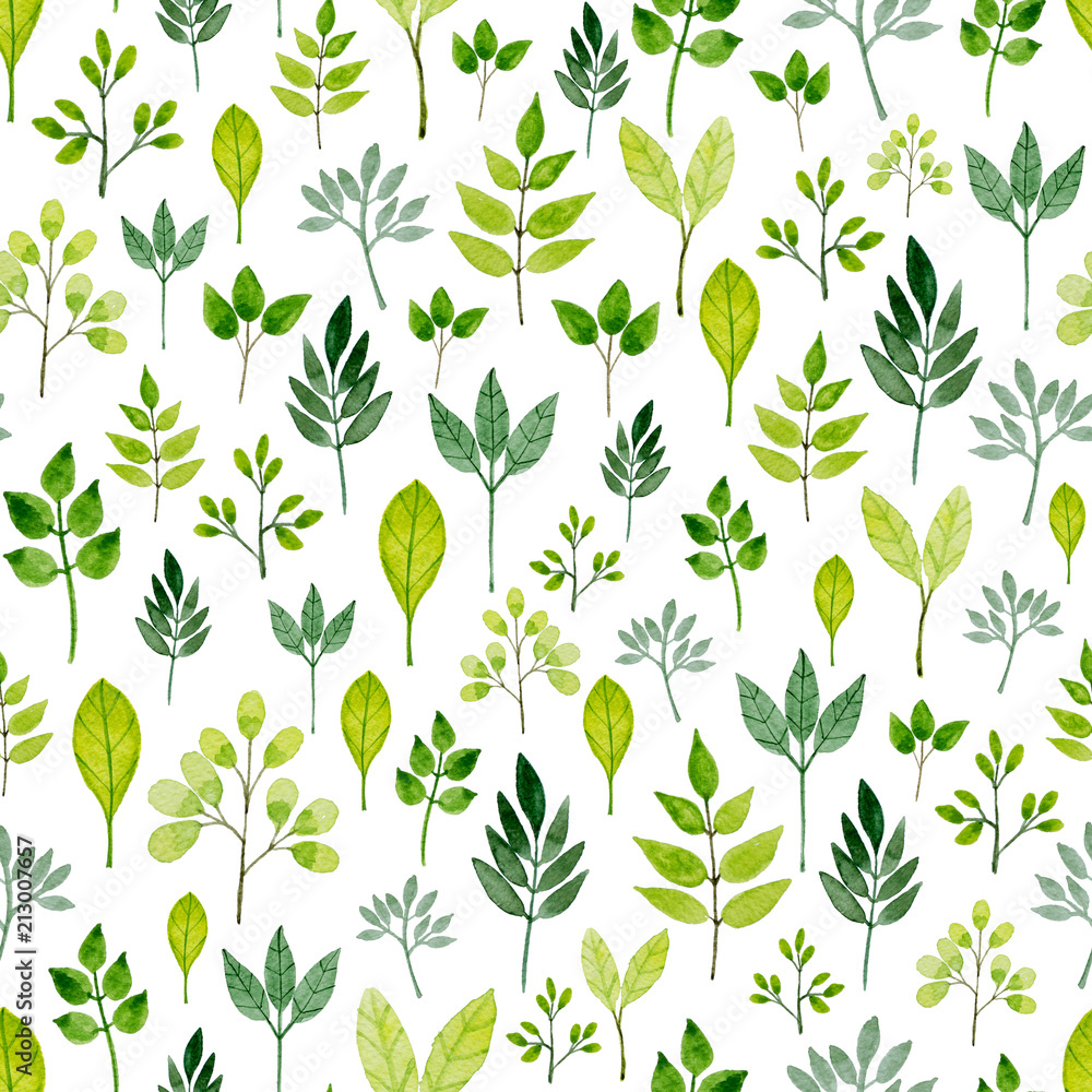 Seamless Pattern With Green Leaves On White Background