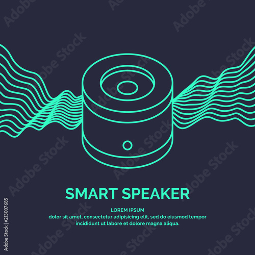 Smart speaker for the control and management of the house. Vector line illustration. photo