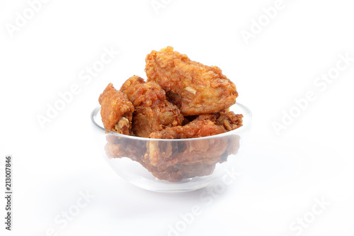 Deep Fried Chicken Wings Drumstick Nuggets Popcorns on white background