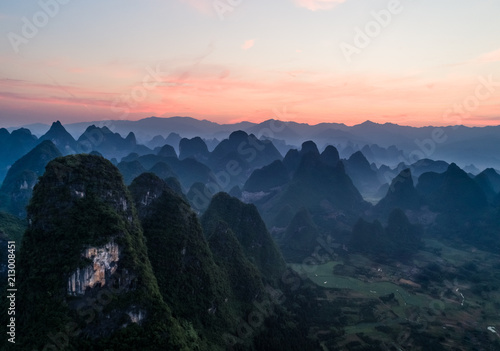 aerial view of mountains in the dawn