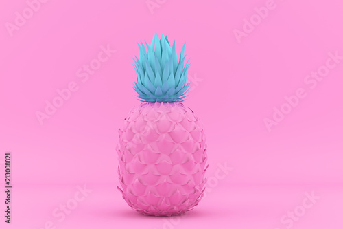 Painted Pink and Blue Pinapple on Pink Background. Modern Fashion Design in Minimal Style. Vivid and Pastel color. 3D render Illustration