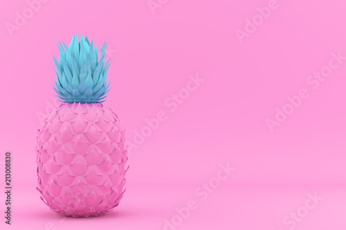 Painted Pink and Blue Pinapple on Pink Background. Modern Fashion Design in Minimal Style. Vivid and Pastel color. 3D render Illustration