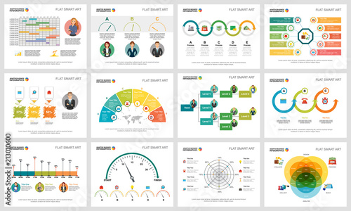 Colorful statistics or economy concept infographic charts set. Business design elements for presentation slide templates. For corporate report, advertising, leaflet layout and poster design.