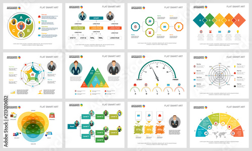 Colorful statistics or logistics concept infographic charts set. Business design elements for presentation slide templates. Can be used for financial report, workflow layout and brochure design.