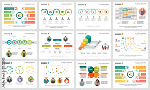 Colorful workflow or teamwork concept infographic charts set. Business design elements for presentation slide templates. Can be used for annual report, advertising, flyer layout and banner design.