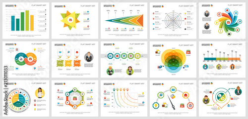 Colorful accounting or production concept infographic charts set. Business design elements for presentation slide templates. For corporate report, advertising, leaflet layout and poster design.