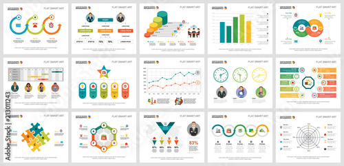Colorful analytics or consulting concept infographic charts set. Business design elements for presentation slide templates. Can be used for financial report, workflow layout and brochure design.
