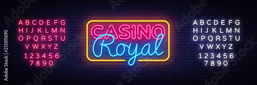 Casino Royal neon sign vector. Casino Design template neon sign, light banner, neon signboard, nightly bright advertising, light inscription. Vector illustration. Editing text neon sign