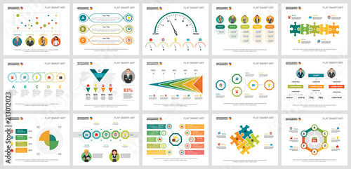 Colorful finance or banking concept infographic charts set. Business design elements for presentation slide templates. Can be used for annual report, advertising, flyer layout and banner design.