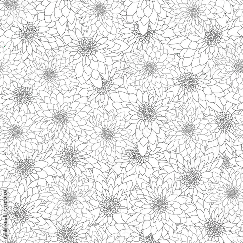 Chrysanthemum Outline Seamless Background